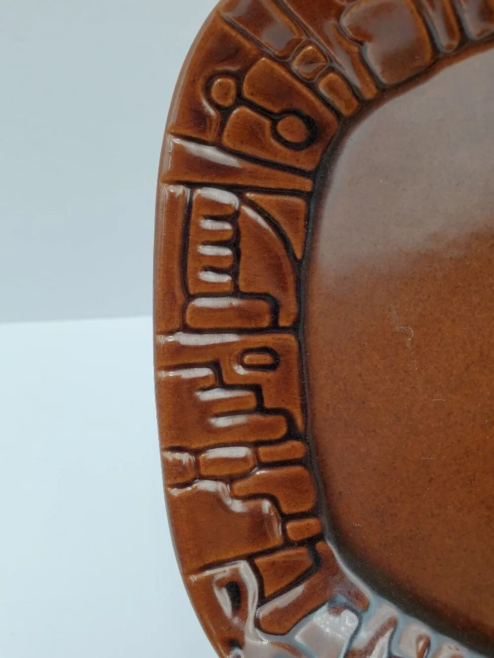 Frankoma Pottery 7PS Mayan Aztec Coffee Brown Serving Trays Snack Plates